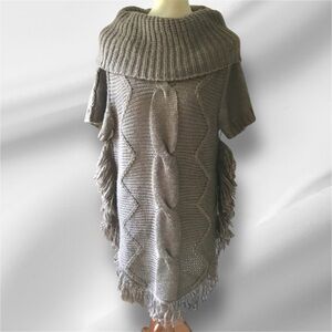 BCBGMaxAzria Taupe Knit Poncho with Fringe